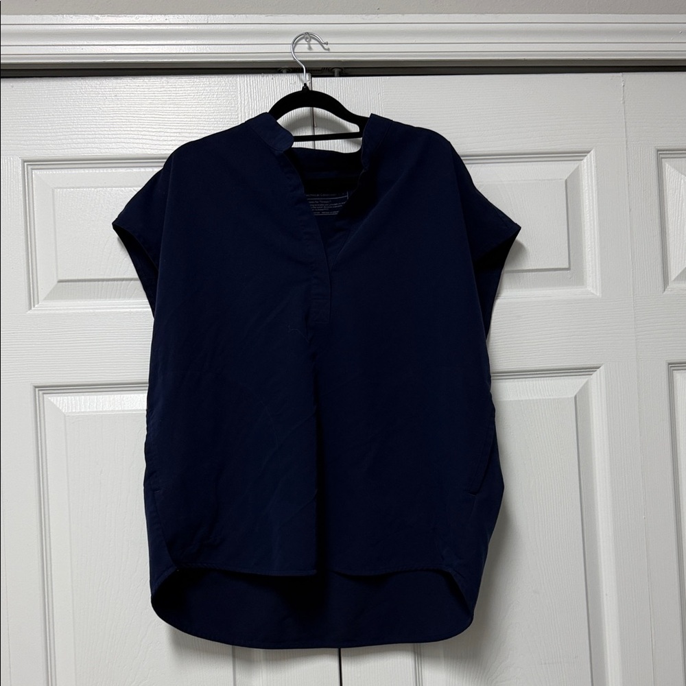 Figs Navy V-Neck Short Sleeve Tunic Blouse